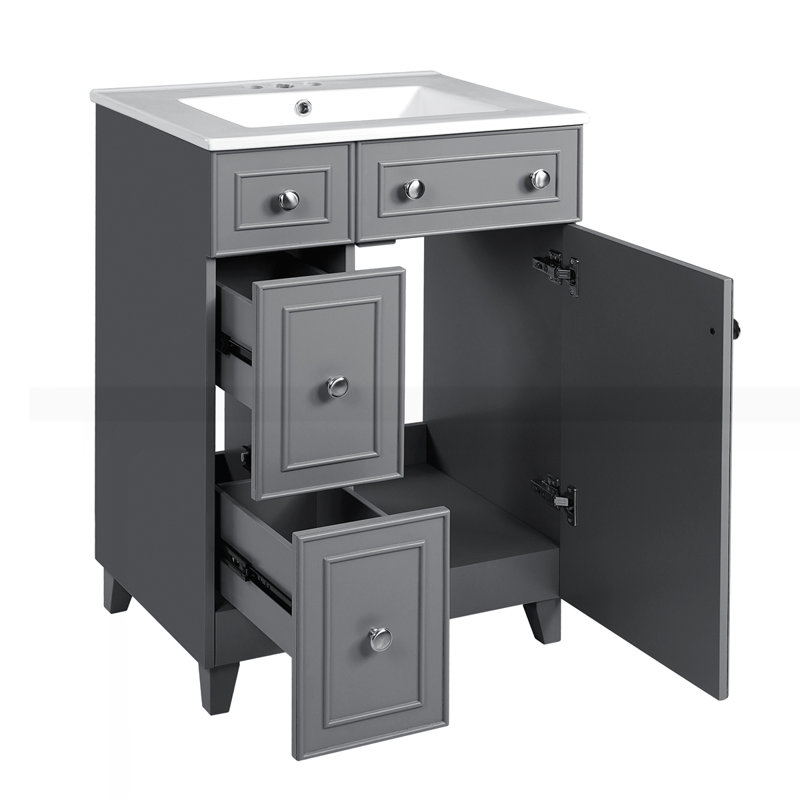 Meuble-lavabo 24 po avec lavabo en céramique, Gris