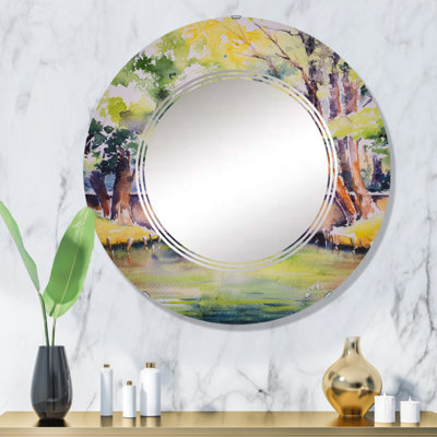 Bridge Over River In Green Park - Miroir mural rond traditionnel