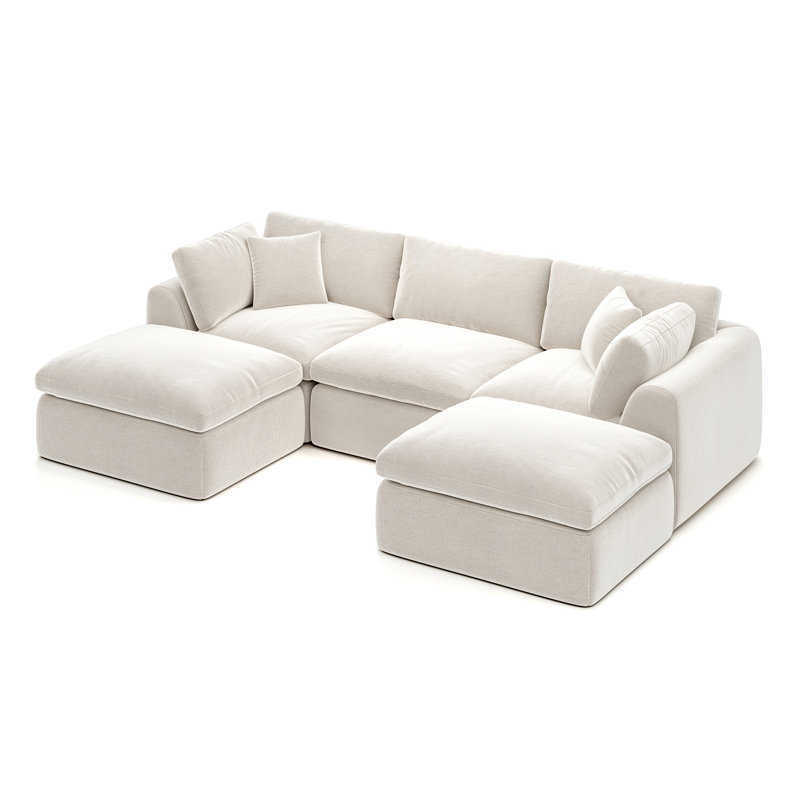 Canapé d'angle modulaire 5 places en forme de U, revêtement en chenille sans os, 279 cm de large, aucun assemblage requis