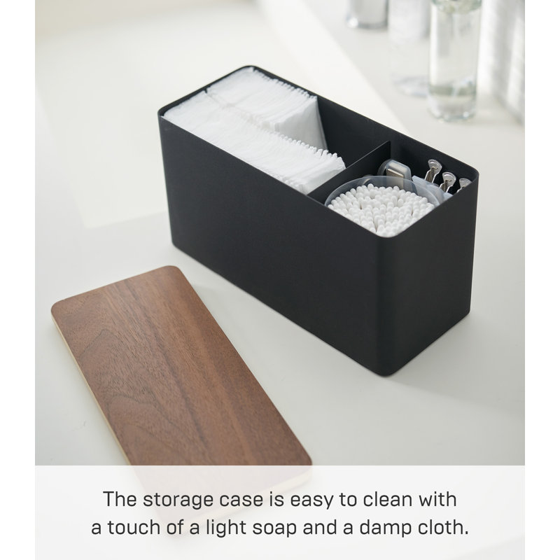 Black Steel and Wood Lidded Countertop Organizer