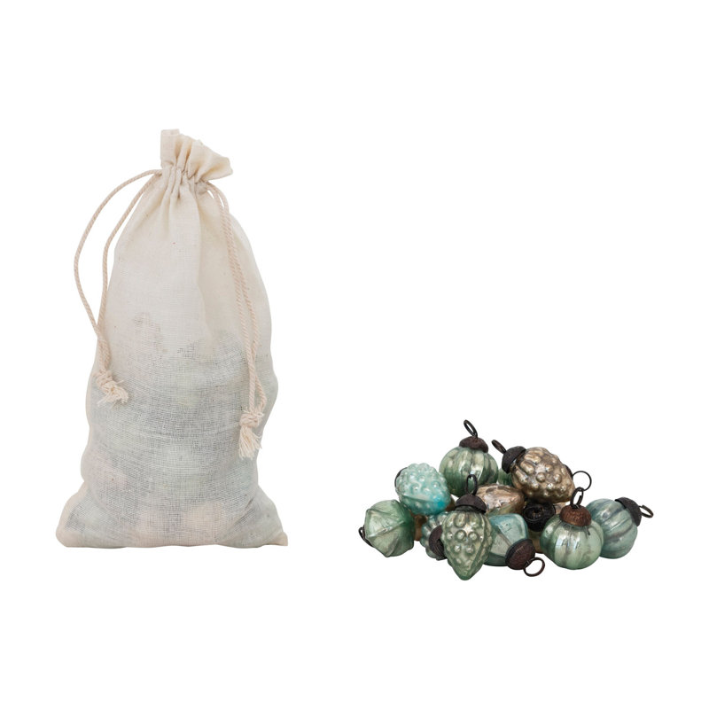 Embossed Mercury Glass Ornaments In Muslin Bag