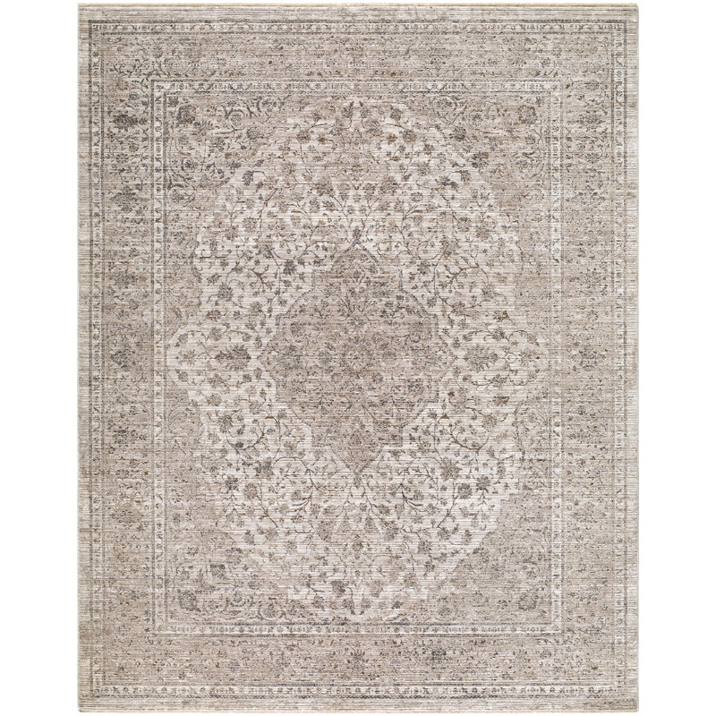 Bayan Machine Woven Rug, Rectangle 10' x 14', Black/Ivory/Gray/Cream