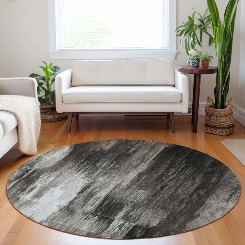 Caseville Washable Abstract Indoor / Outdoor Rug, Round 8'
