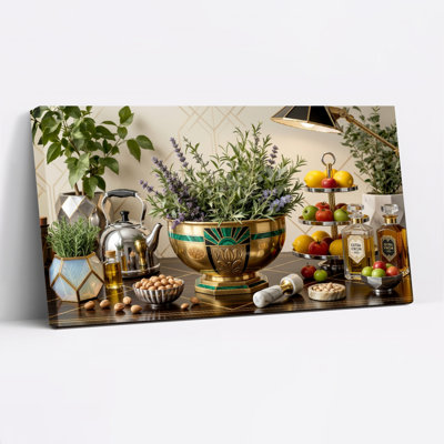 Nature morte de jardin d'herbes aromatiques, toile tendue sur châssis, ensemble de 1