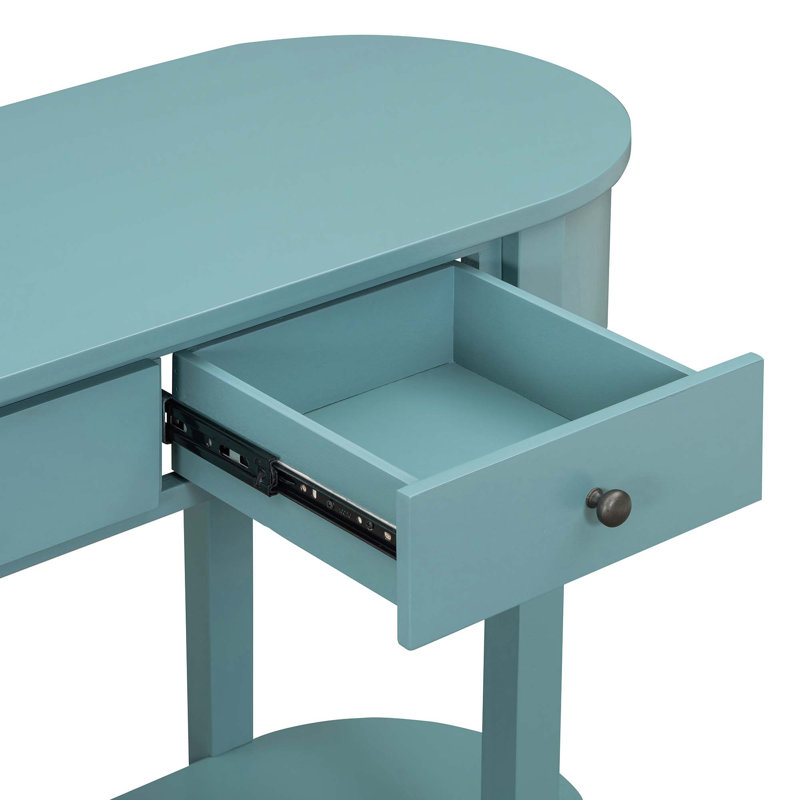 Elegant Retro Console Table With Curved Design & Smooth Glaze, Turquoise Green