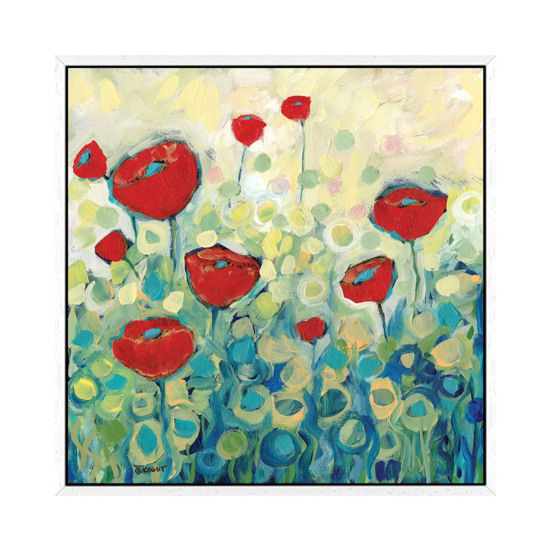 Floral X 1 Piece Painting on Canvas, 66.04cm H x 66.04cm W x 3.81cm D, White Floater Framed