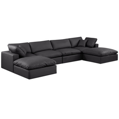 Hivay 160" Wide Faux Leather Reversible Modular Corner Sectional with Ottoman