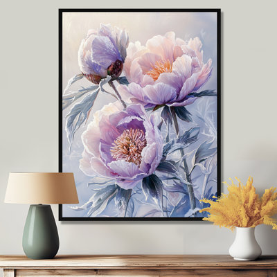 Lavande, hiver, pivoines, étreinte II - pivoines, art mural