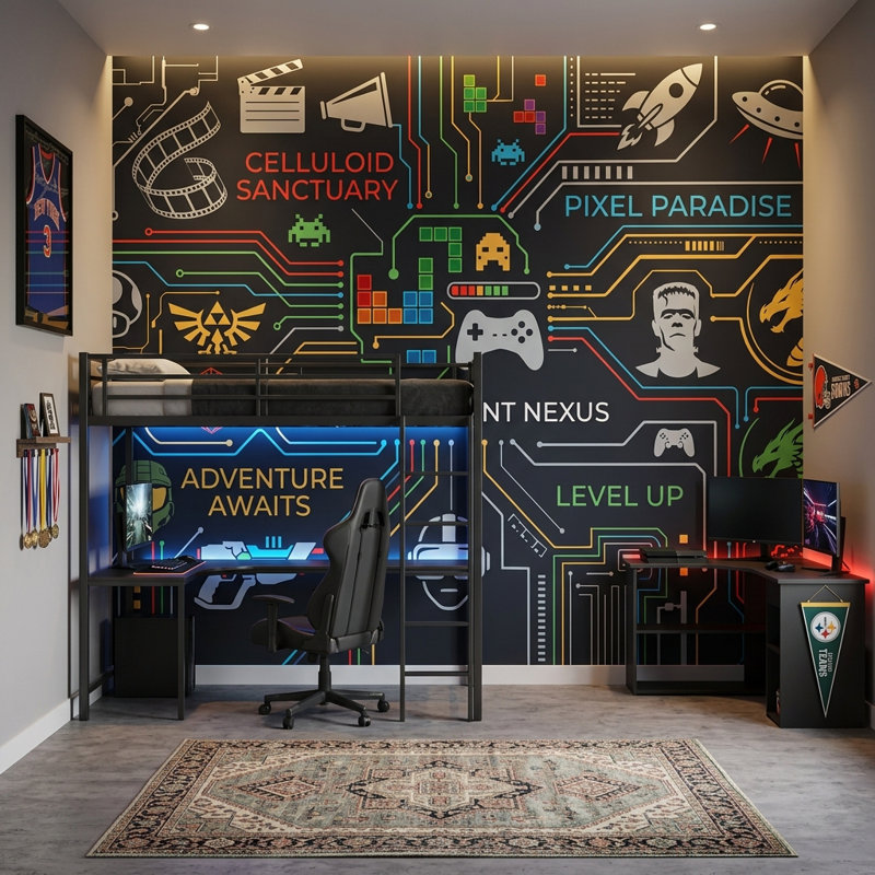Papier peint de jeu de circuit imprimé Pixel Art, décoration murale amovible, 200 po x 120 po, Texturé non collé