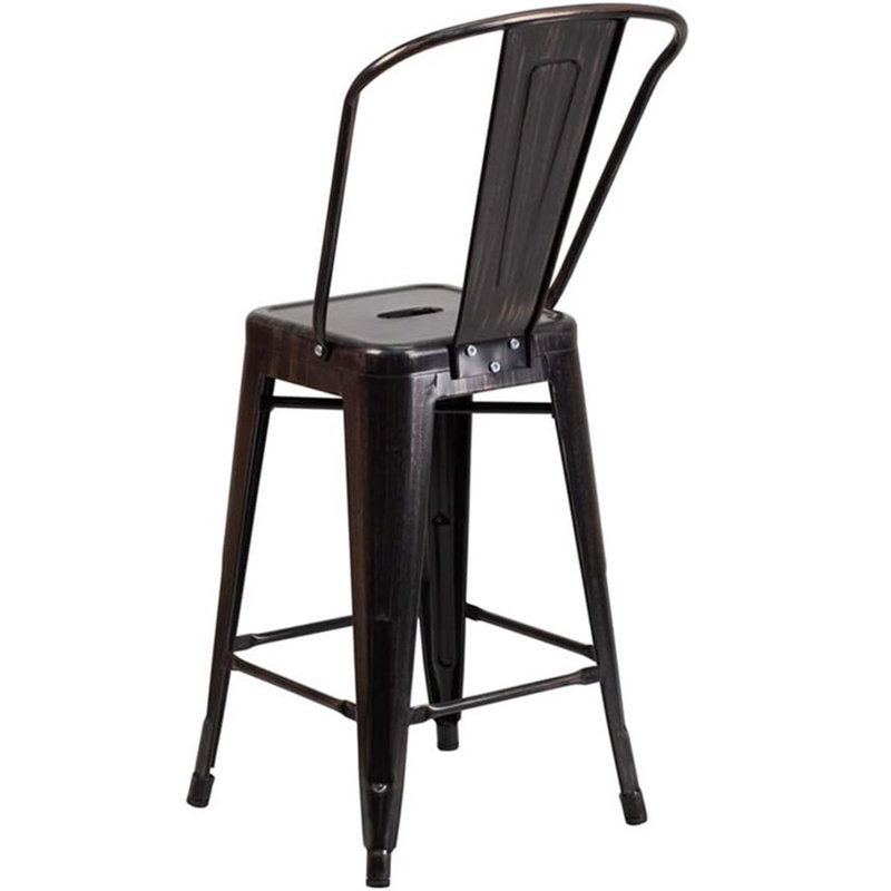 Anastassios Industrial Style Stool Chair- Modern Metal Galvanised Steel, Counter Stool (61.6cm Seat Height), Black/Gold