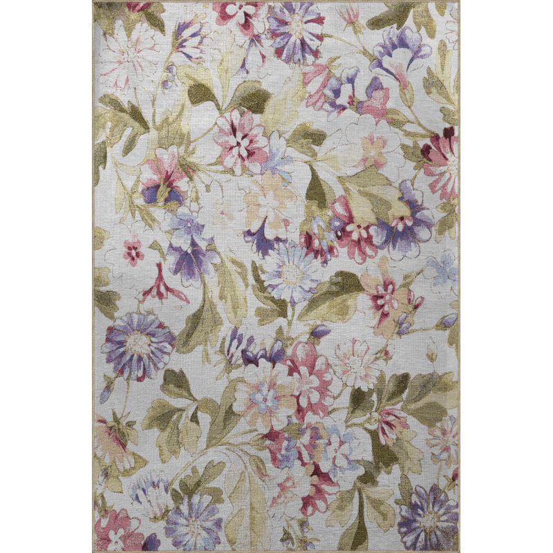 Tapis décoratif moderne multicolore à motif floral et rose abstrait, Rectangle 4 pi 7,12 po x 6 pi 6,74 po