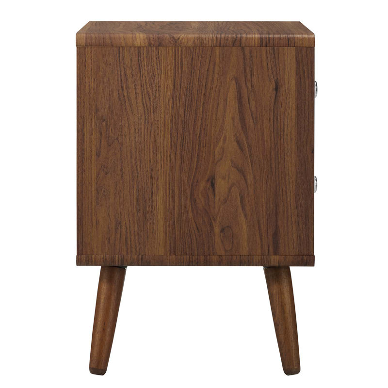 Walnut and White 2-Drawer Mid-Century Modern Nightstand