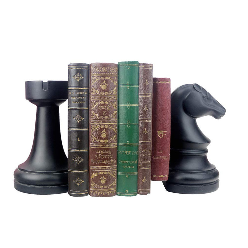 Serre-livres décoratifs pour livres d'échecs, supports de bouts de livres lourds noirs, décor de livres uniques pour bibliothèque de bureau à domicile, L 7 po (l) x 4 (l) x 7 (H), 1 paire / 2 pièces