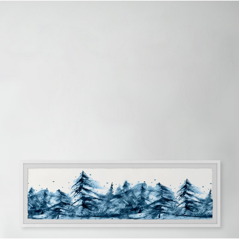 Blue Foggy Forest - Single Picture Frame Panoramic Painting, 25cm H x 76cm W x 3.81cm D