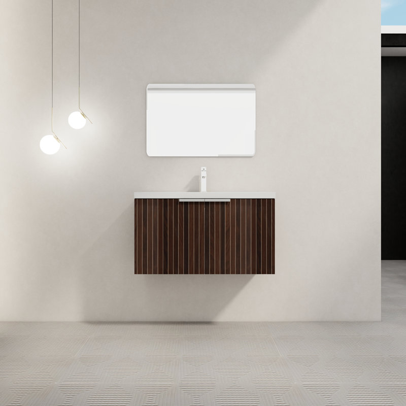 Meuble-lavabo mural moderne 36 po avec lavabo en résine