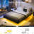 Kathrene Floating Bed Frame with LED Lights and Charging Station-1419899220