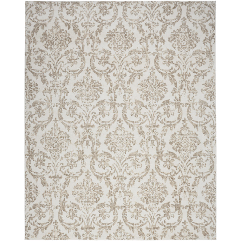 Cristiaan Damask Machine Woven Polypropylene Area Rug in Beige, Rectangle 8' x 10'