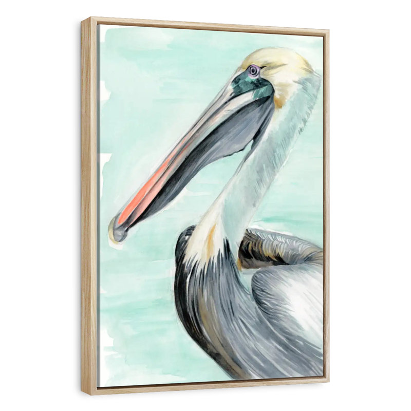 Pélican turquoise II, Cadre flottant en bois naturel, 13" x 19"