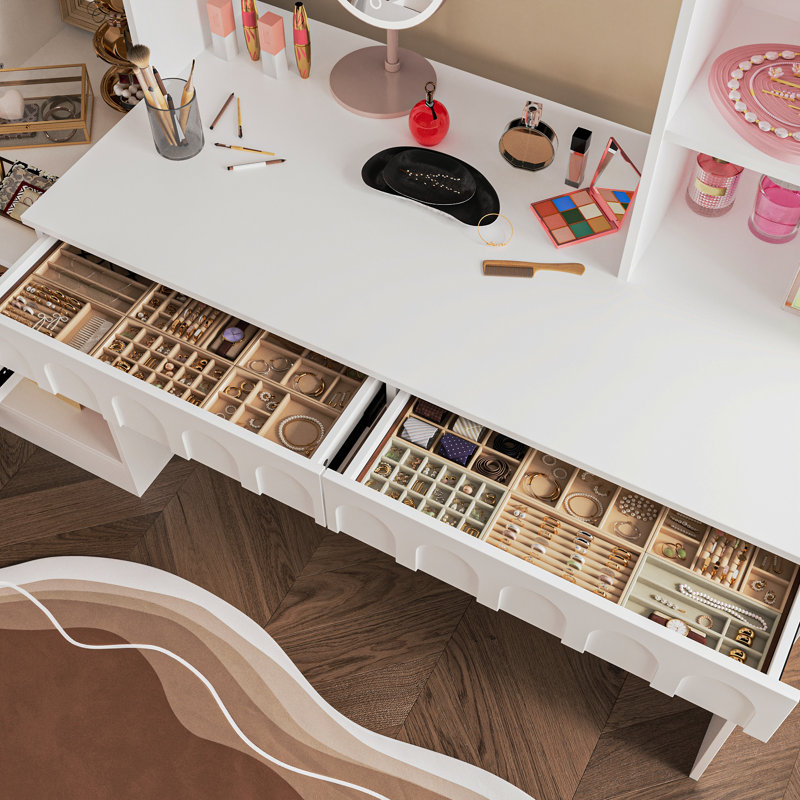 Armoire moderne avec coiffeuse et rangement solide, Blanc