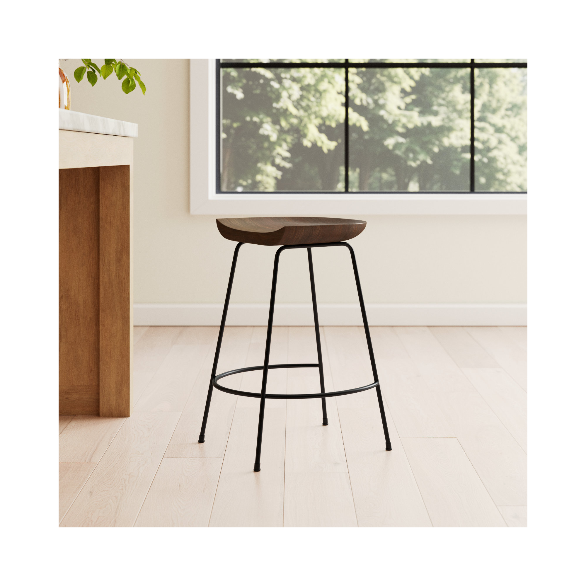 Samanthia Solid Wood Bar and Counter Stool, Counter Stool (24.5" Seat Height), Chestnut/Black