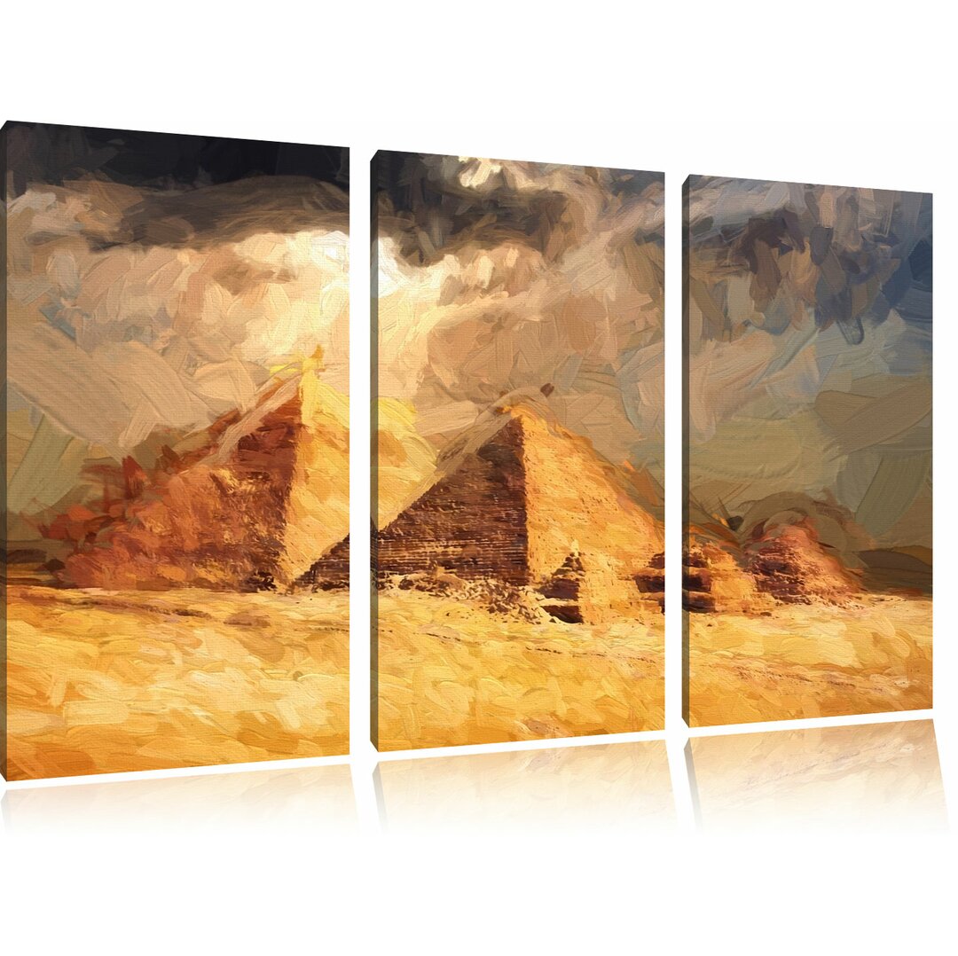 3-tlg. Leinwandbilder-Set „Pyramiden", Kunstdruck