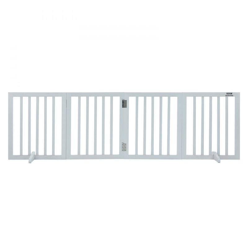 Solid Wood Free Standing Pet Gate With Door, 50.8 - 204 cm, White