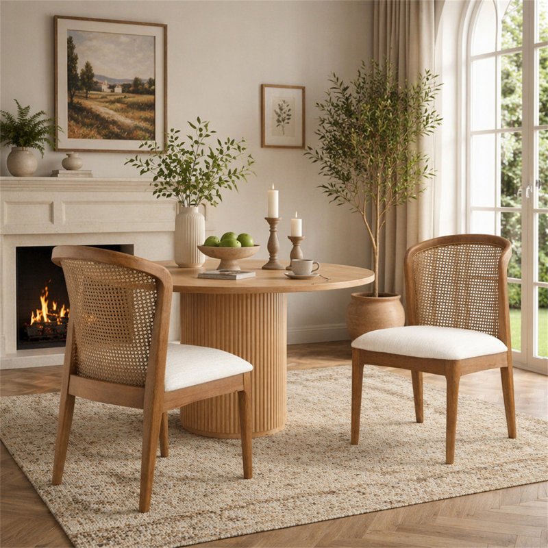 Chaise d'appoint Cane (ensemble de 2), White, Walnut