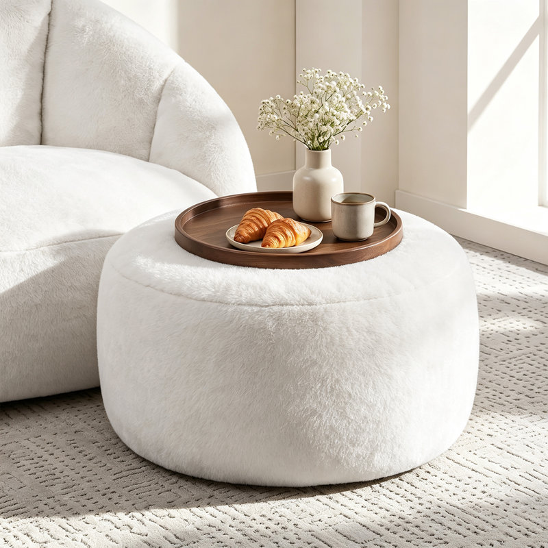 Compression Shaped Oversized Bean Bag Chair with Ottoman, Microfiber Bean Bag Sofa, Beige