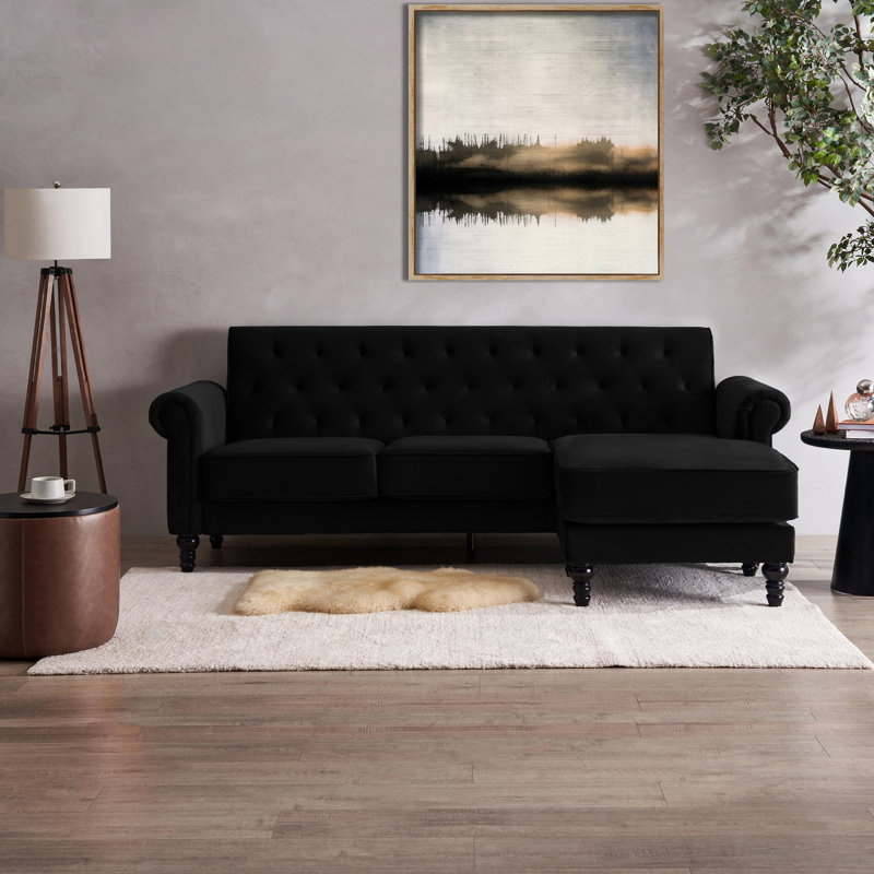 Petoskey 3 Seater Velvet Sofa & Chaise, Black