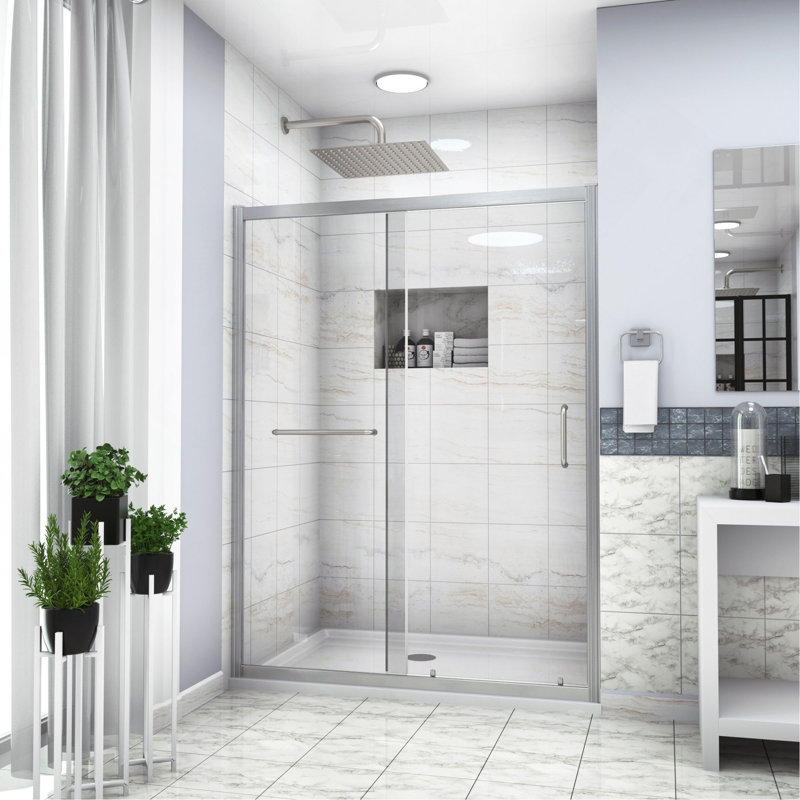 Shower Door 60" W X 72"H Single Sliding Bypass Shower Enclosure, Nickel