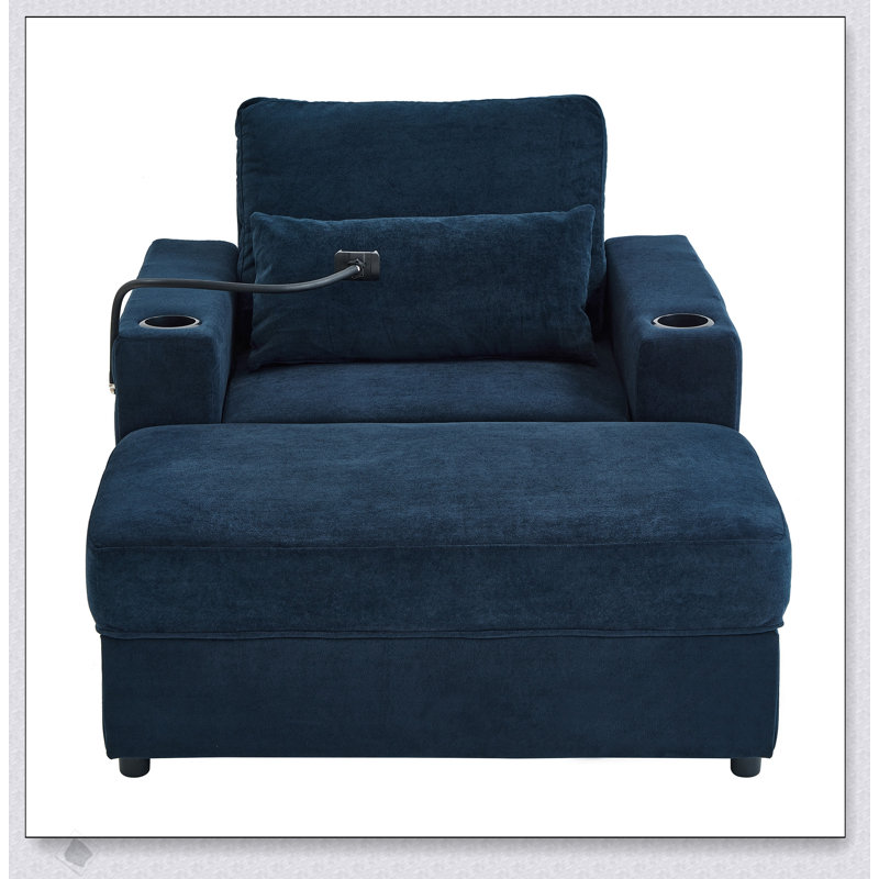 Fauteuil de style moderne avec repose-pieds de rangement mobile, ports USB, porte-gobelets, porte-téléphone et poches latérales pour le salon