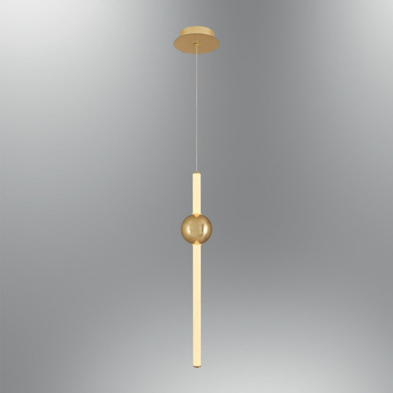 Élégant lustre en métal avec capuchon en acrylique, finition antique, 3,9 po de diamètre x 47,2 po de hauteur | 1 x douille DEL 30 W, 3 000 K, 3 500 Lm, DEL intégrée | Parfait pour l'éclairage du salon, de la salle à manger et du vestibule
