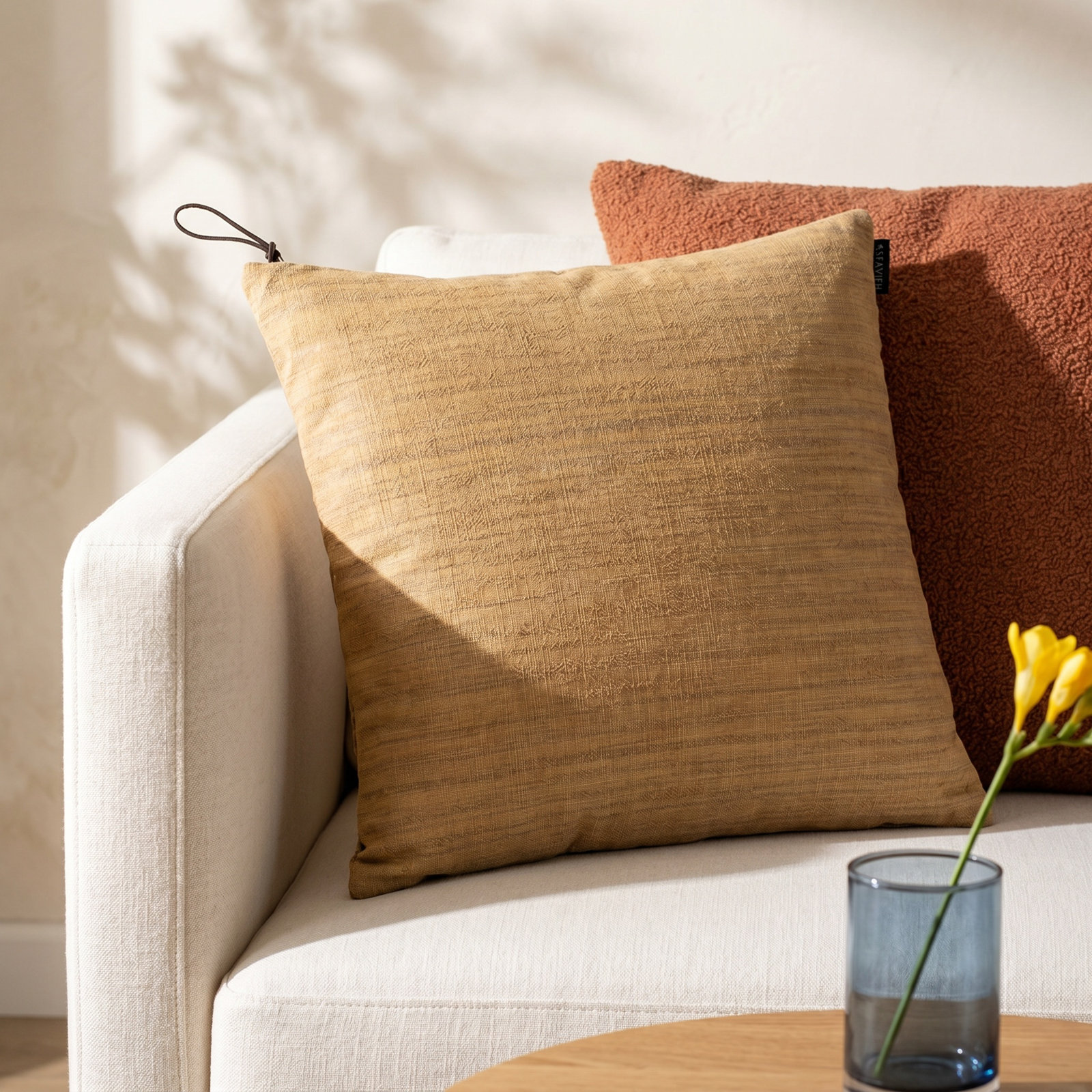 Cale 18" x 18" Cotton Throw Pillow, Yellow
