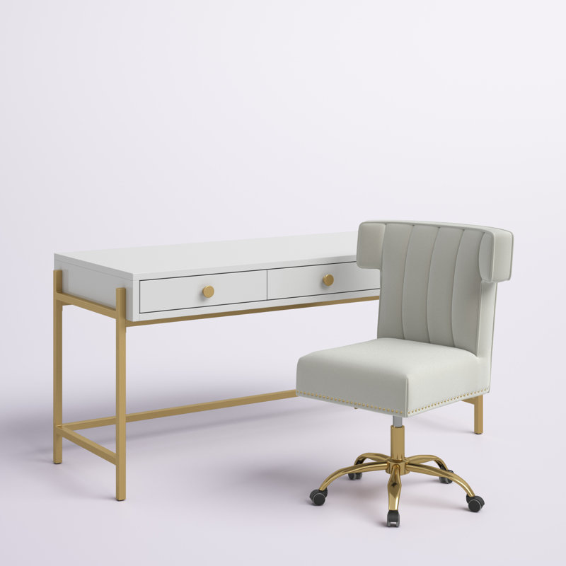 Ensemble de bureau Wilks, H 30 po x l 47,3 po x P 23,7 po, Blanc / Doré