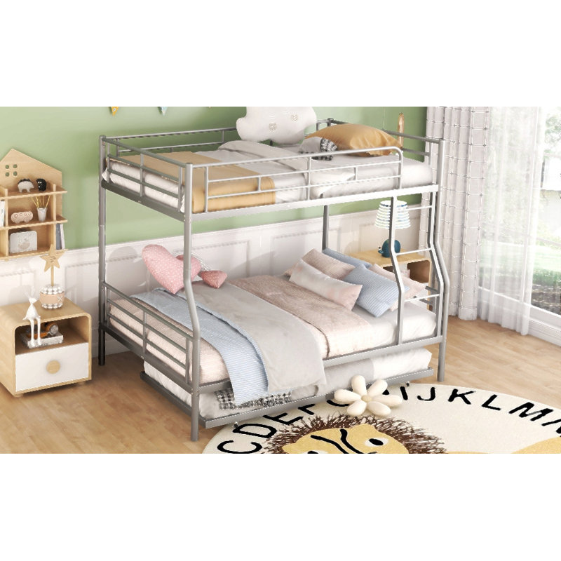 Full Xl Over Queen Metal Bunk Bed With Trundle, Silver