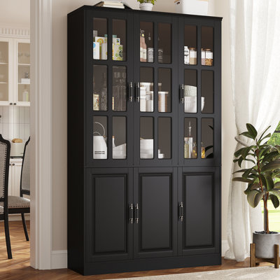 Grand garde-manger de 78,7 po avec lumières à DEL, garde-manger autoportant avec portes en verre, grande armoire de rangement pour aliments (l 47,2 po x P 15,7 po)