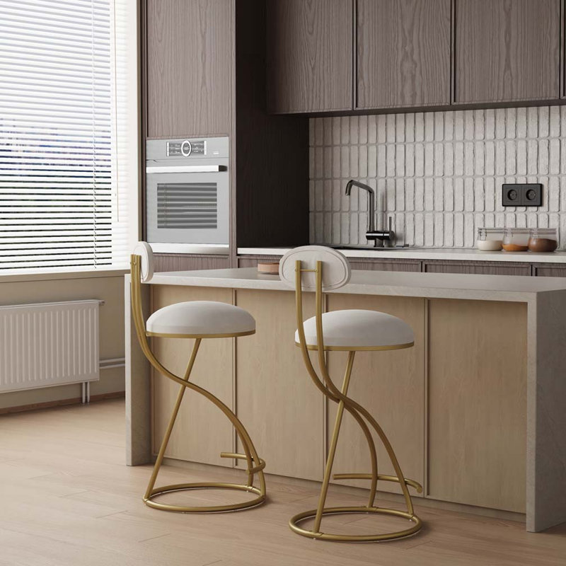 Tabouret de bar 27,95 po Hilaree, Blanc, Doré clair