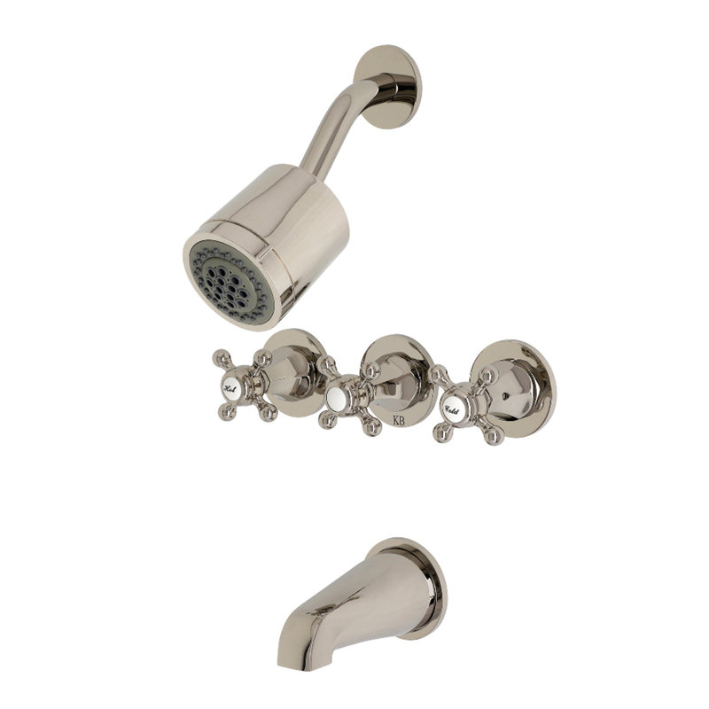 Kingston Brass Metropolitan Triple-Handle Tub and Shower Faucet, Polished Nickel