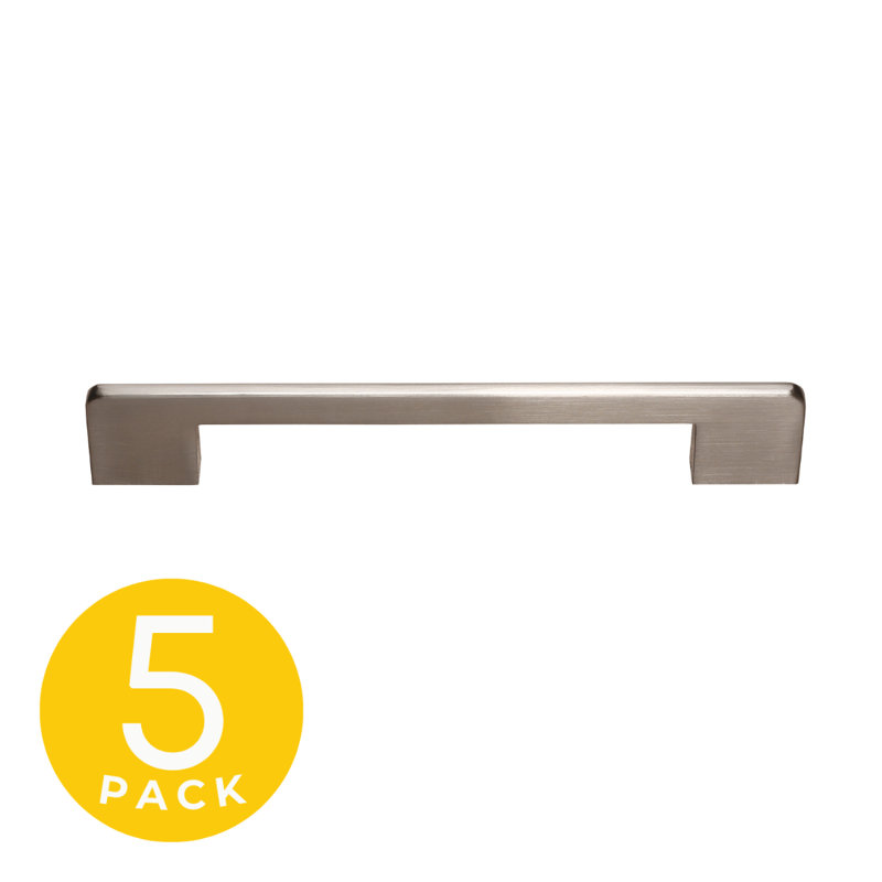 Slim Series 6-1/4 in. (160 mm) Center-to-Center Modern Satin Nickel Cabinet Handle/Pull (5-Pack), Satin Nickel