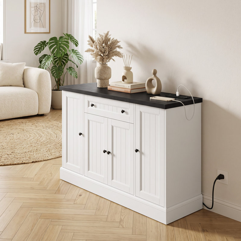 Buffet de 119 cm avec station de recharge, blanc