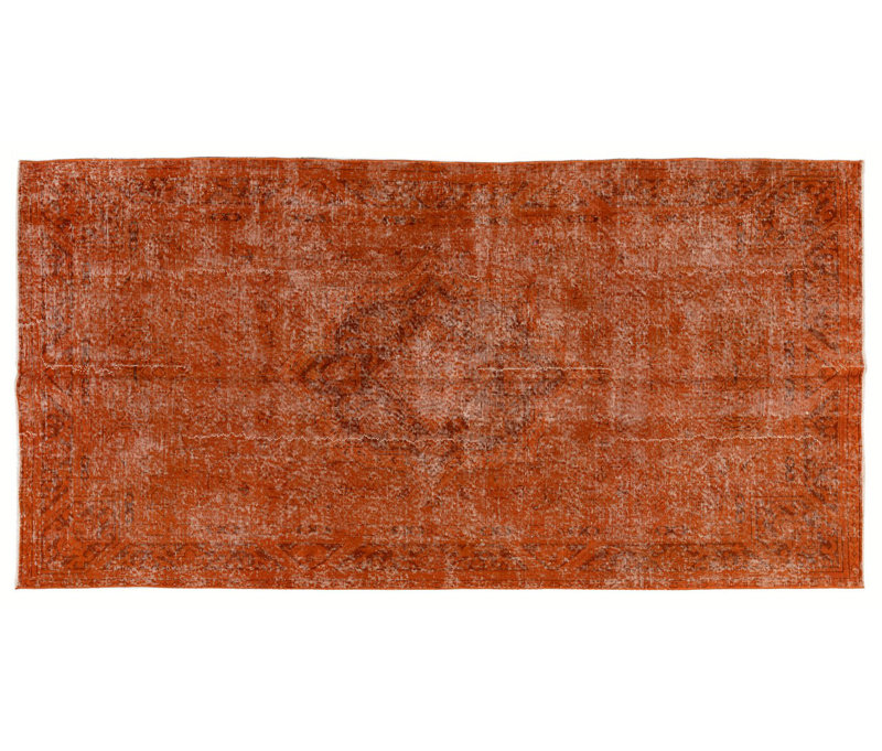 Tapis turc contemporain fabriqué à la main 4,4 x 8,5 pi de couleur orange