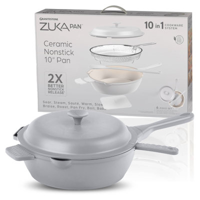 Granitestone Zuka Everyday 10in Nonstick Multifunctional Pan With Lid, Nylon Spoon, And Steamer Basket