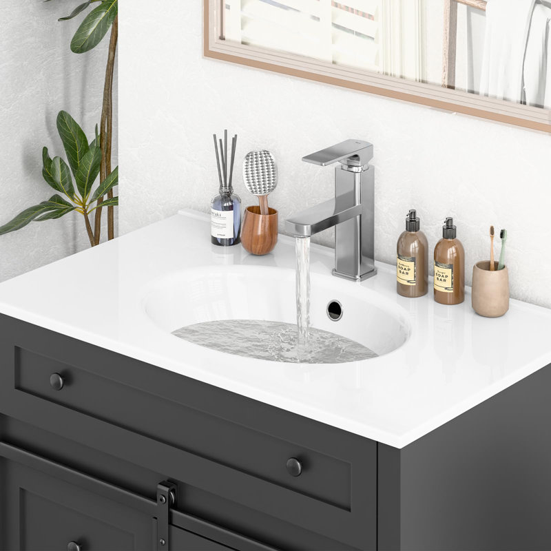 Bathroom Vanity With Sink Faucet Combo, Dark Gray, 36"