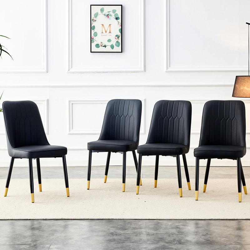 4 chaises de salle à manger modernes, coussins en cuir PU, structure en métal noir, pour le charme, 4 pieds de siège minimalistes confortables et chaleureux, vie simple, propre