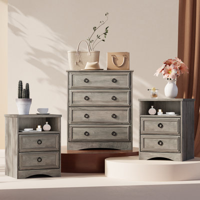 Lark Manorâ„¢ 3 Piece Bedroom Dresser Set - 4 Drawer Dresser And Two 2 Drawer Nightstands,Gray Wash by Lark Manor