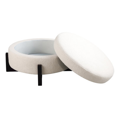 Beige Round With Storage, Four Oak Legs, Medium - Soft Cushioned Seat, Square Arms Stylish Beige, Duty Rating, Cushion Back