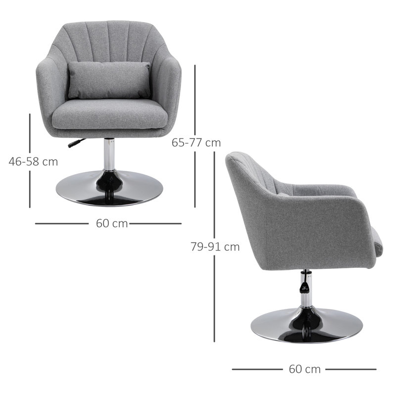 HOMCOM Swivel Accent Chair Linen Fabric Tub Vanity Chair, Light Grey