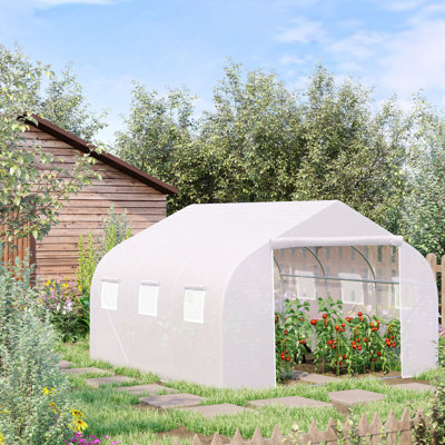 11.5' x 10' x 6.5' Outdoor Walk-in Greenhouse, Tunnel Green House with Roll-up Windows, White