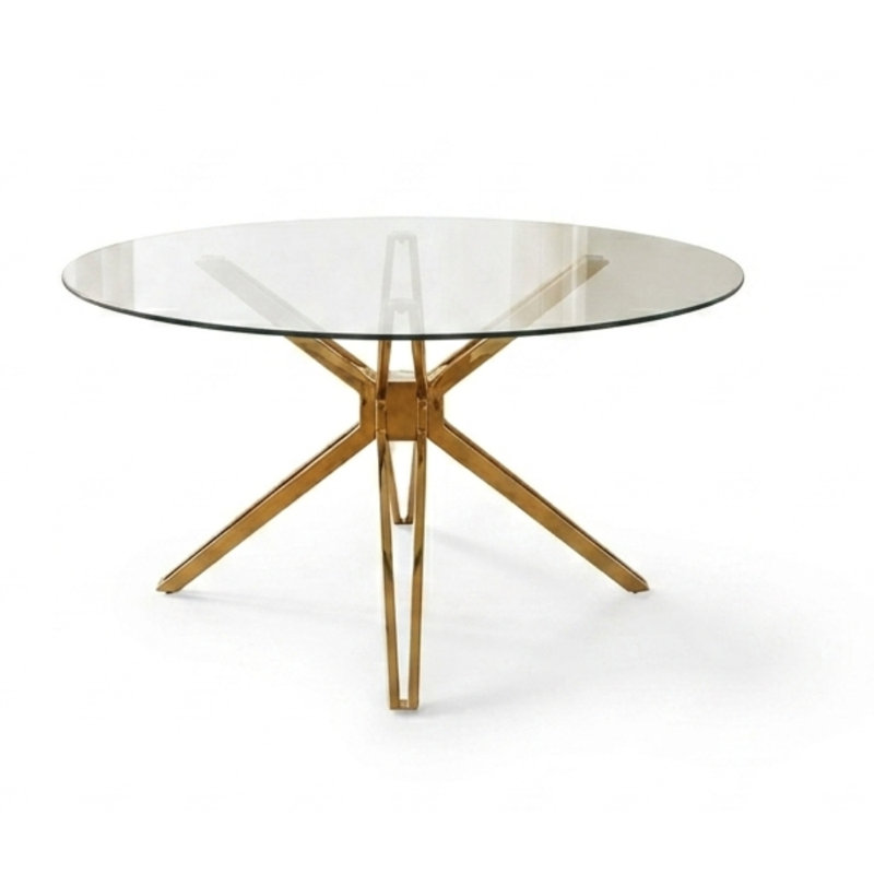 Table à manger 51 "rectangulaire en verre avec base en métal doré