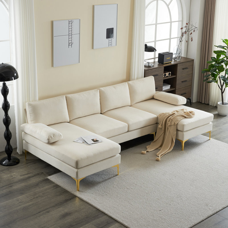 3 - Piece Upholstered Sectional, Beige Polyester Blend